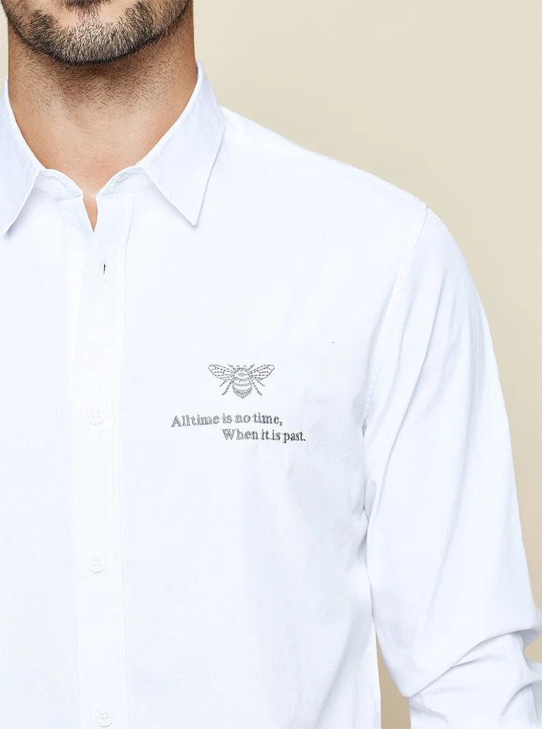 KUEGOU осень хлопок белая рубашка с вышивкой мужская повседневная приталенная рубашка с длинным рукавом на пуговицах для мужчин Модная блуза 6501