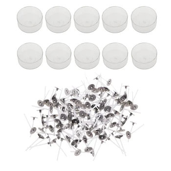 

200x Pre-Waxed Cotton Candle Wicks and 10x Plastic Clear Round Shaped Tealight Cup Candle Making Material DIY Craft Kit