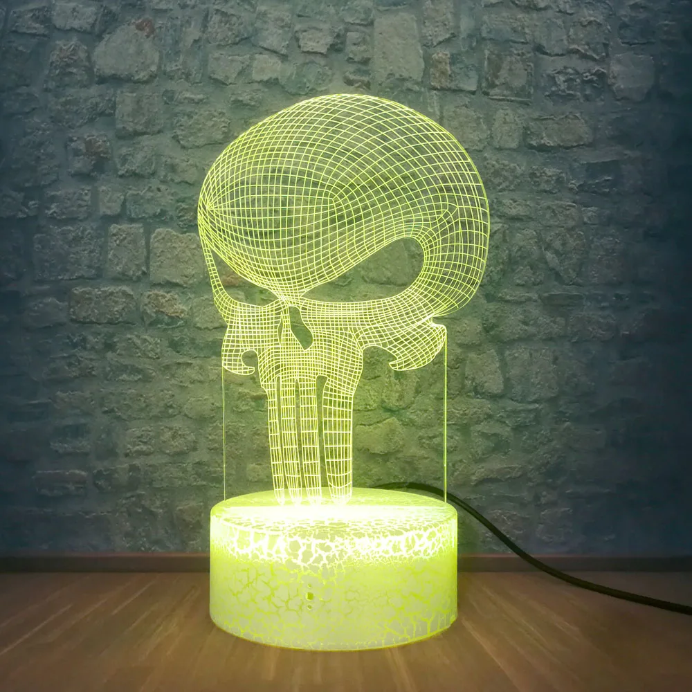 Каратель Череп 3D светодиодный цвет ночник меняющая лампа Хэллоуин Череп 3D иллюзия голограммы настольная лампа для детей подарок