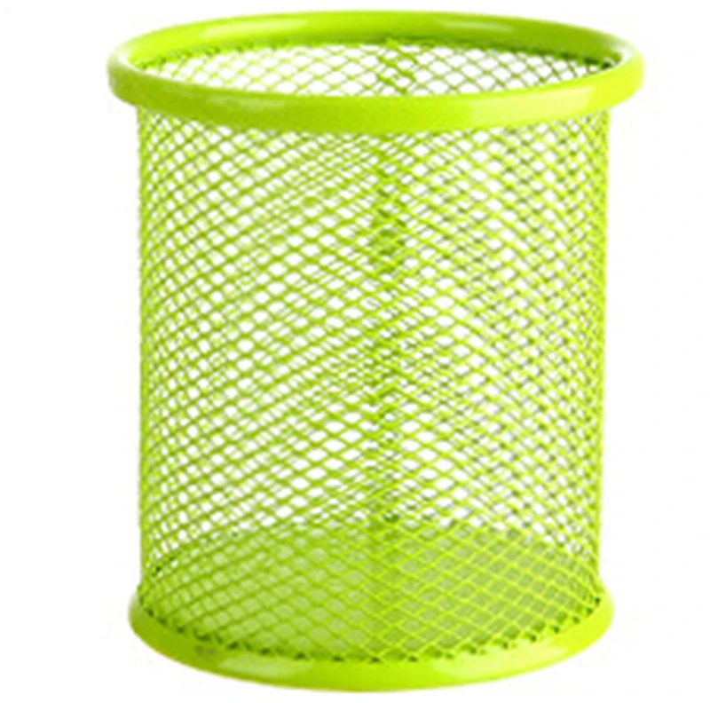 Round green Креативный полый металлический держатель для ручек, многофункциональная настольная корзина для хранения, держатель для ручек, студенческий органайзер для канцелярских принадлежностей - Цвет: Round green
