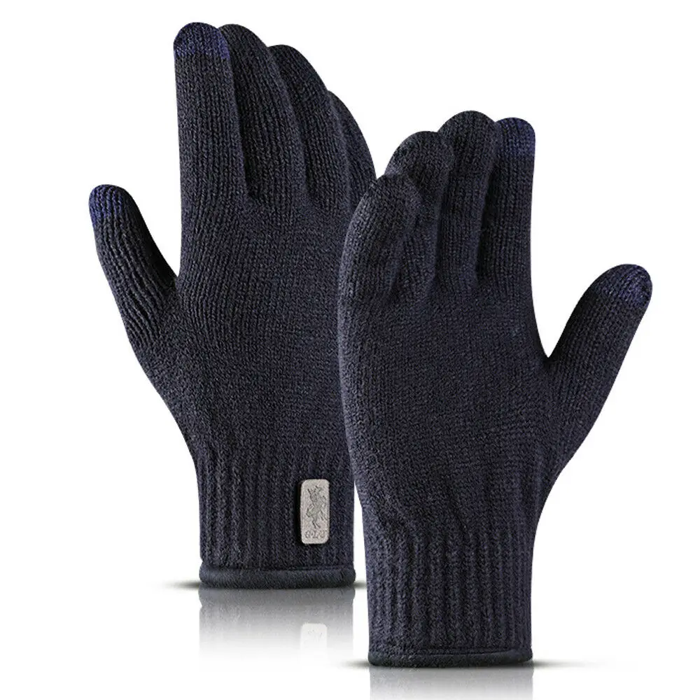 Navy Blue Зимние мужские женские перчатки для сенсорного экрана теплые ветрозащитные трикотажные перчатки для вождения спорта на открытом воздухе - Color: Navy Blue