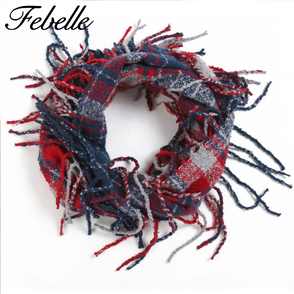 Febelle Winter Women Scarf Cashmere Knitted Snood Scarf Warm Sarf Infinity Scarves Neck Circle Ring Scarf for Girls