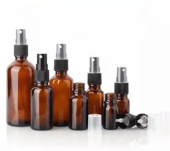 

50PCS 5-100ml Portable Amber Glass Essential Oil Spray Bottles Mist Sprayer Container Travel Refillable Bottle Transparent Brow