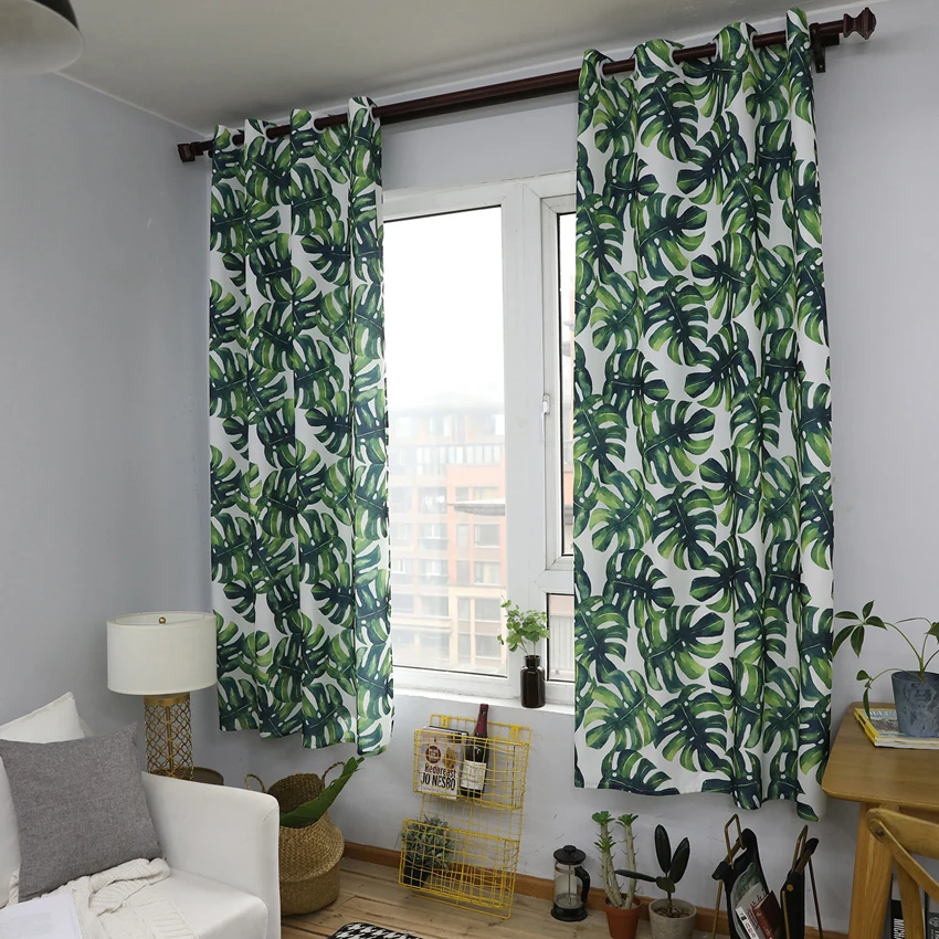 

Grommets Top 140x215cm Window Curtain Blackout Semi-shading Built-in Printed Bay Window Cover Home Decoration Living Room