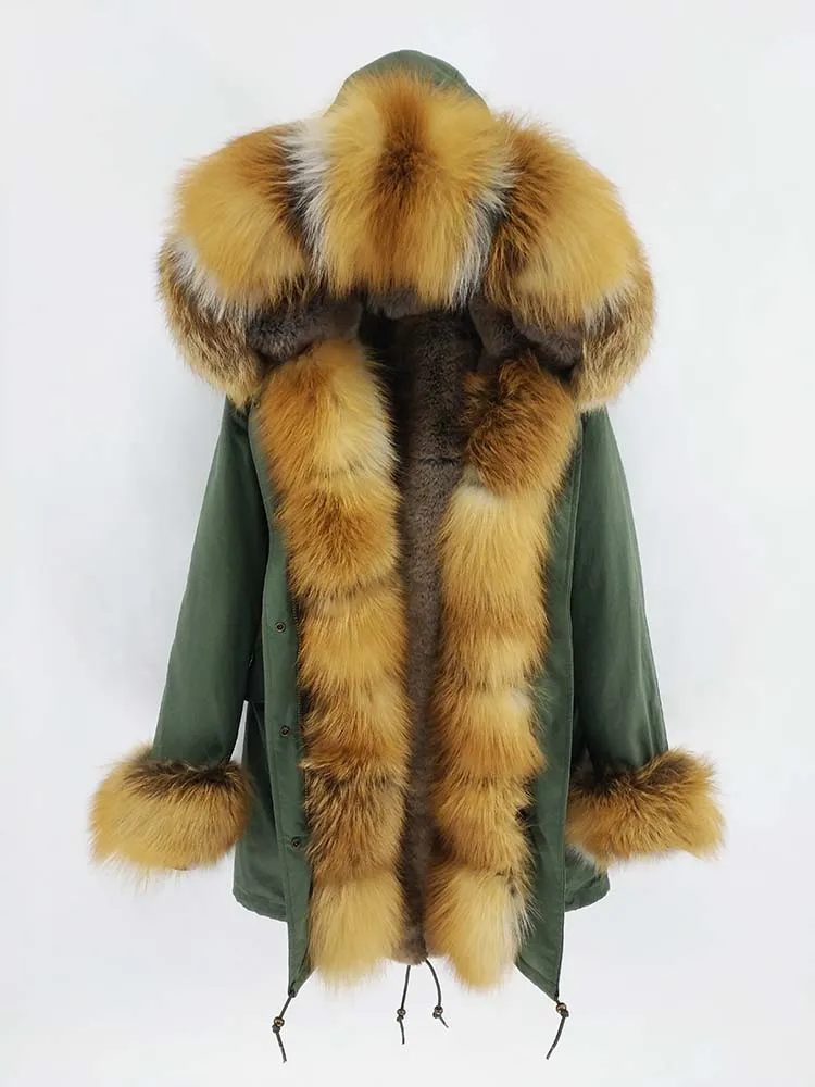 5 red fox fur S-7XL зимняя куртка женская длинная парка натуральный мех енота воротник натуральный мех пальто толстая теплая уличная Верхняя одежда Повседневная Новинка - Цвет: 5 red fox fur