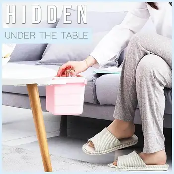 

Invisible Pull Retractable Trash Can Office Household Table Drawer Trash Can Kitchen Trash Can Wall-mounted Folding Waste Bins