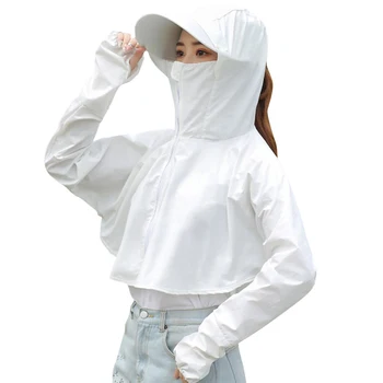 

Women Detachable Hat Breathable Wide Brim Long Sleeves With Face Mask Hooded Quick Dry Summer Sun Protection Clothing Fishing