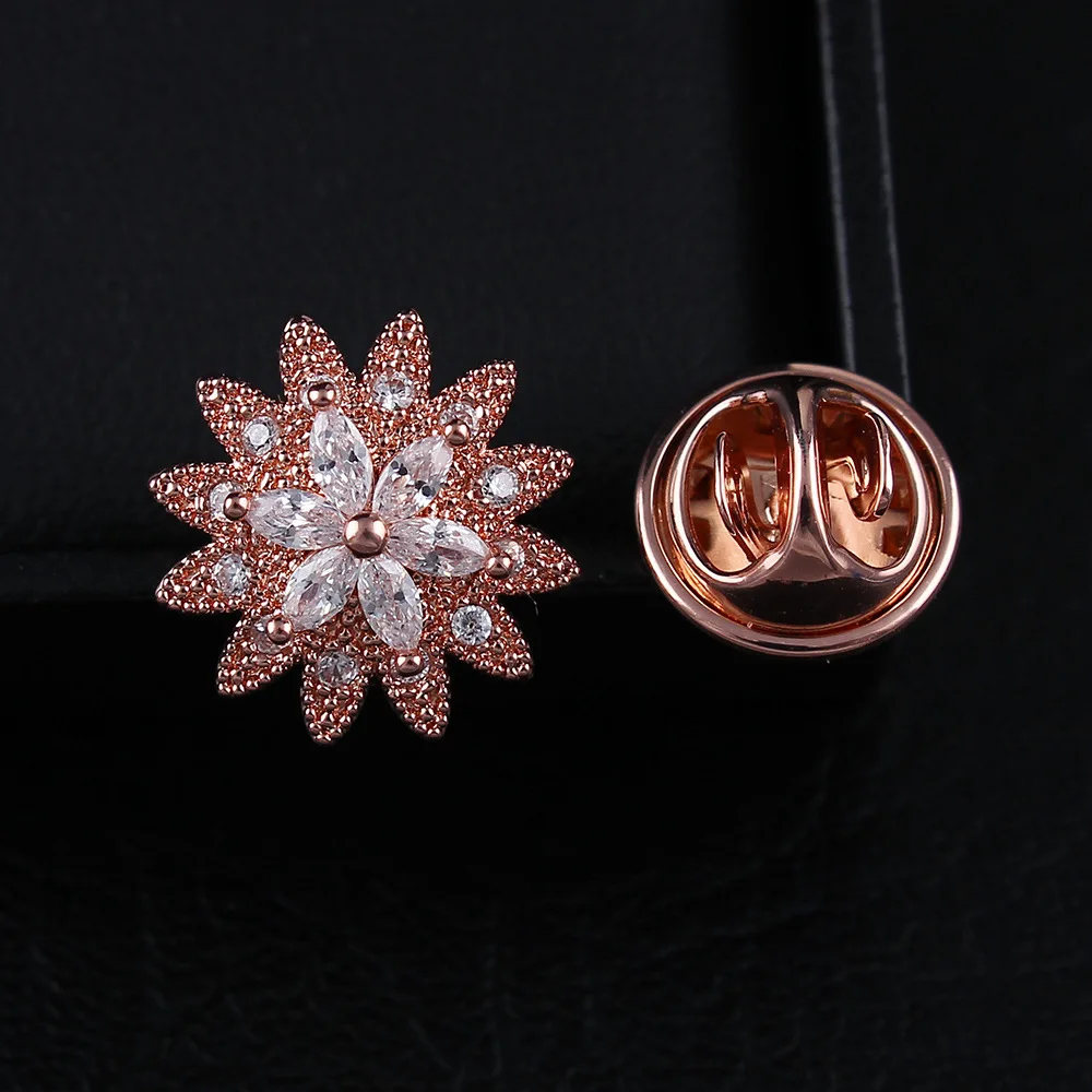 

South Korea Crystal Sunflowers Suit Collar Pin Small Collar Button Men And Women Micro Zircon Brooch Cool Brothers Needle 1111
