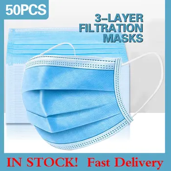 

50Pcs Disposable Face Masks 3 Layers Dustproof Mask Facial Masks Dust Elastic Filter Mouth Mask Safe Breathable Mascarillas Mask