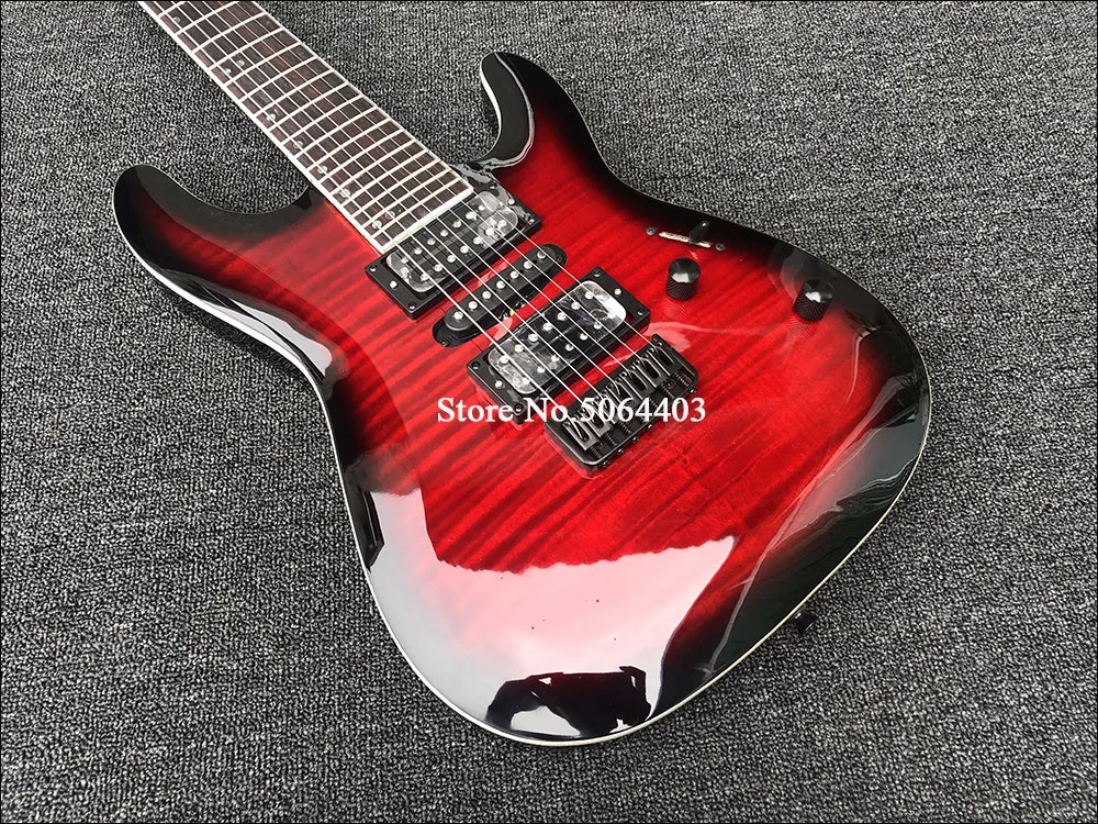 7 string high quality electric guitar, black accessories, back string, red tiger maple veneer, free shipping - Image 3