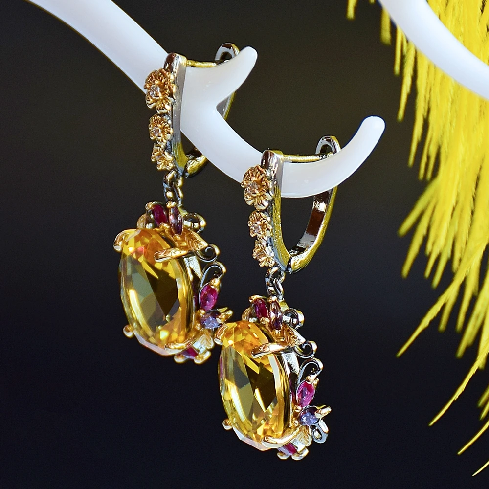 DreamCarnival1989 Fabulous Statement Earrings Women Elegant Dazzling Golden Zirconia Anniversary Flower Hanging Jewelry WE4036G