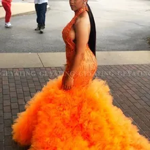 Сексуальное платье русалки с открытой спиной, африканские оранжевые платья для выпускного вечера, черные платья на выпускной для девушек, длинные женские вечерние пышные вечерние платья