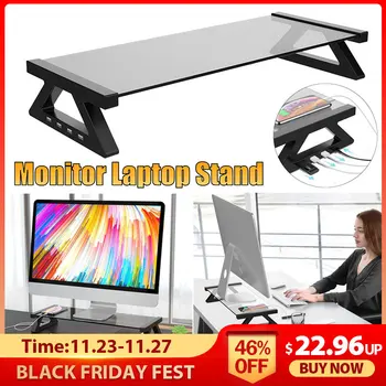 

Aluminum Alloy Monitor Stand Space Bar Dock Desk Riser with 4 USB Ports for iMac MacBook Computer Laptop Below 20Inch