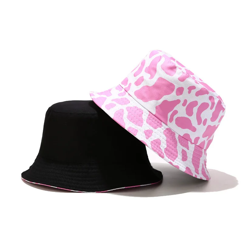 2020 New Fashion Reversible Black White Cow Pattern Bucket Hats Fisherman Caps For Women Gorras Summer Men