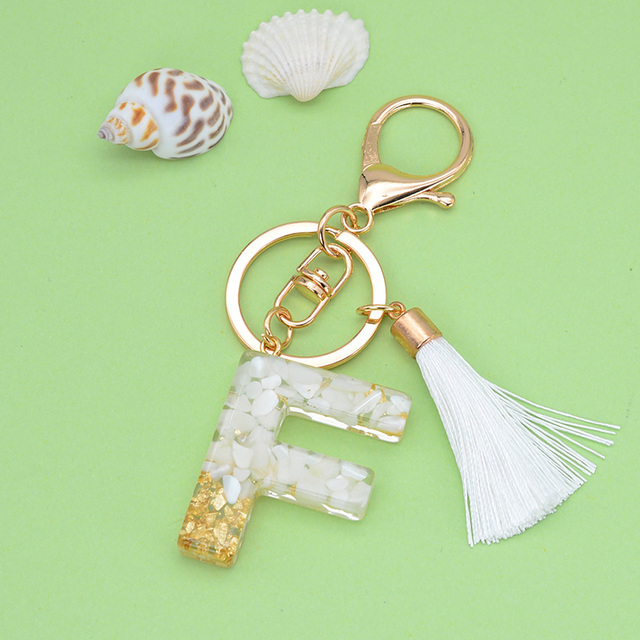 Gold Tassel Alphabet Keychain English Letter Keyring Glitter Gradient Resin Gold Leaf Crafts Car Mirror Handbag Charms