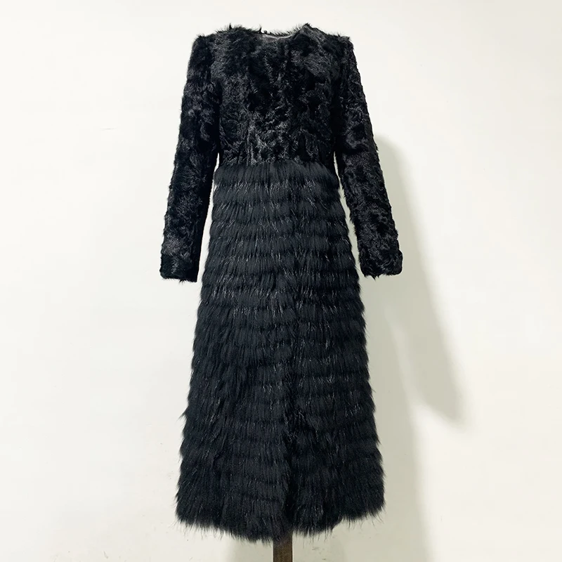 Rf2052B 120 см х-длинное пальто с натуральным мехом супер модное пальто из меха ягненка с мехом енота женское тонкое длинное платье из натурального меха новое поступление