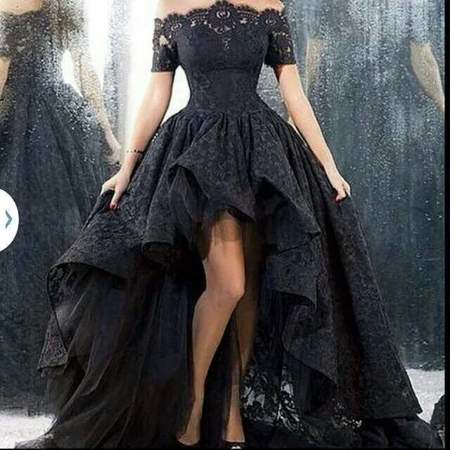 

2018 Strapless Short sleeve Ball Gown Lace Short Front Long Back Party formal Women evening prom gowns Mother Bride Dresses
