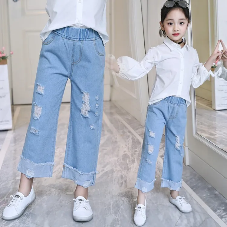 

Girls Western Style Jeans Spring 2019 New Style Children Loose Pants Big Boy Casual Loose-Fit Pants Spring And Autumn