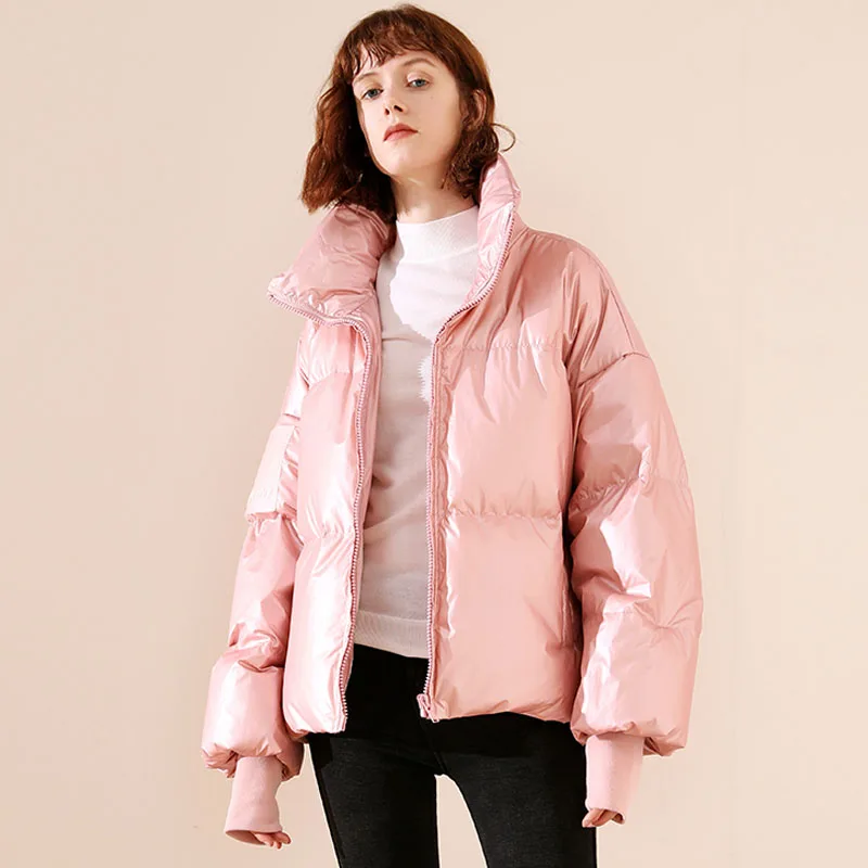 Ярко-розовая куртка с хлопковой подкладкой Новинка года, зимние толстые парки Mujer, Свободный плащ на молнии короткая женская куртка зимняя верхняя одежда, одежда