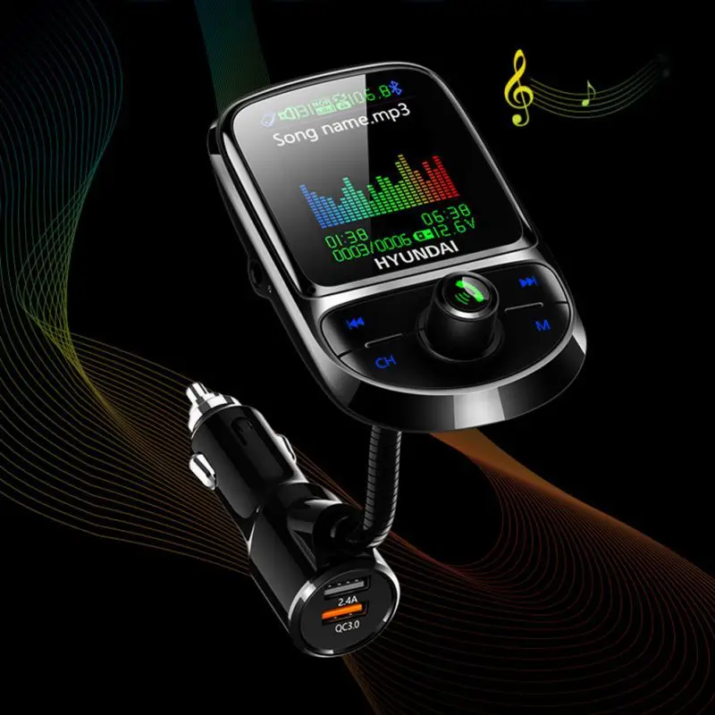 Автомобильное зарядное устройство QC3.0 с двумя USB, fm-передатчик, цветной экран, Bluetooth 5,0, беспроводной модулятор, Mp3 плеер, голосовая передача