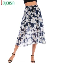 Летняя длинная юбка женская с высокой талией Свободная эластичная лента модная женская юбка вечерние размера плюс цветочный принт Повседневная пляжная юбка