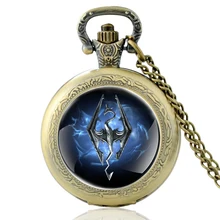 

Classic The Elder Scrolls V: Skyrim Glass Cabochon Quartz Pocket Watch Vintage Men Women Pendant Necklace Watches Gifts