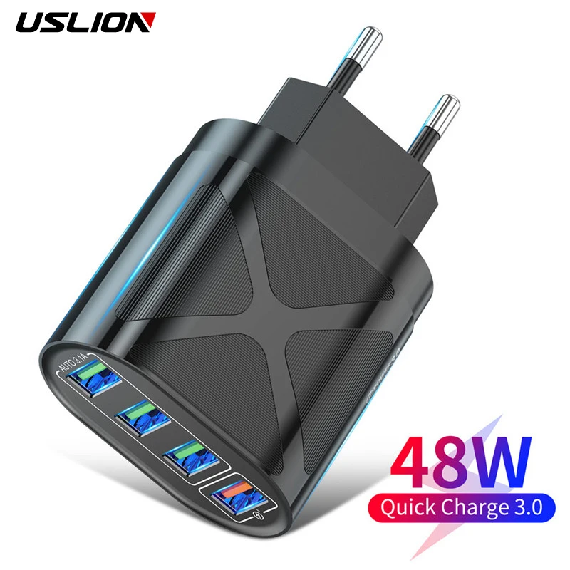 Caricabatterie Usb A 4 Porte Uslion Ricarica Rapida Qc 3.0 48W Telefono Da Viaggio A Parete Ricarica Rapida Per Samsung Xiaomi Mi 11 Eu Us Uk Plug Ada