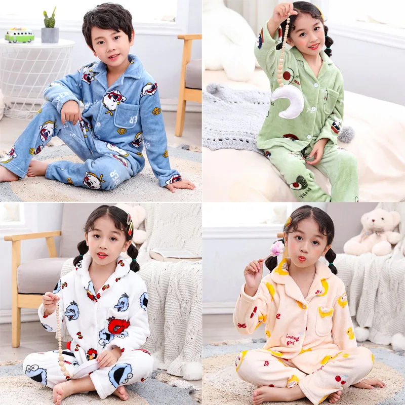 Осень-зима, милый теплый фланелевый пижамный комплект для девочек, комплект одежды для сна с длинными рукавами для крупных девочек, коралловый флис, очень толстый домашний комплект, подарок