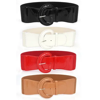 

Waist Corset Belt Elastic Waistbelts Cummerbunds PU Patent Leather Wide Belt Elastic Band Waist Belt Width Plus Size Waistband