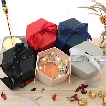 

Hexagon Bow-knot Paper Gift Box Cosmetic Package Box DIY Festival Birthday Decoration Supplies