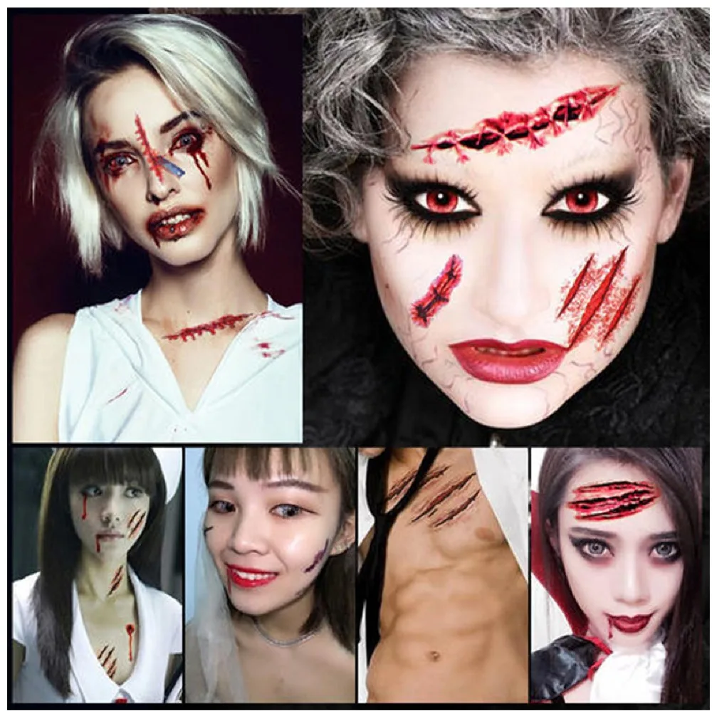 Temporary Tattoo Sticker Waterproof Instant Stitched Wound Scary Scars Convenient Tattoo Sticker For Halloween Decor New