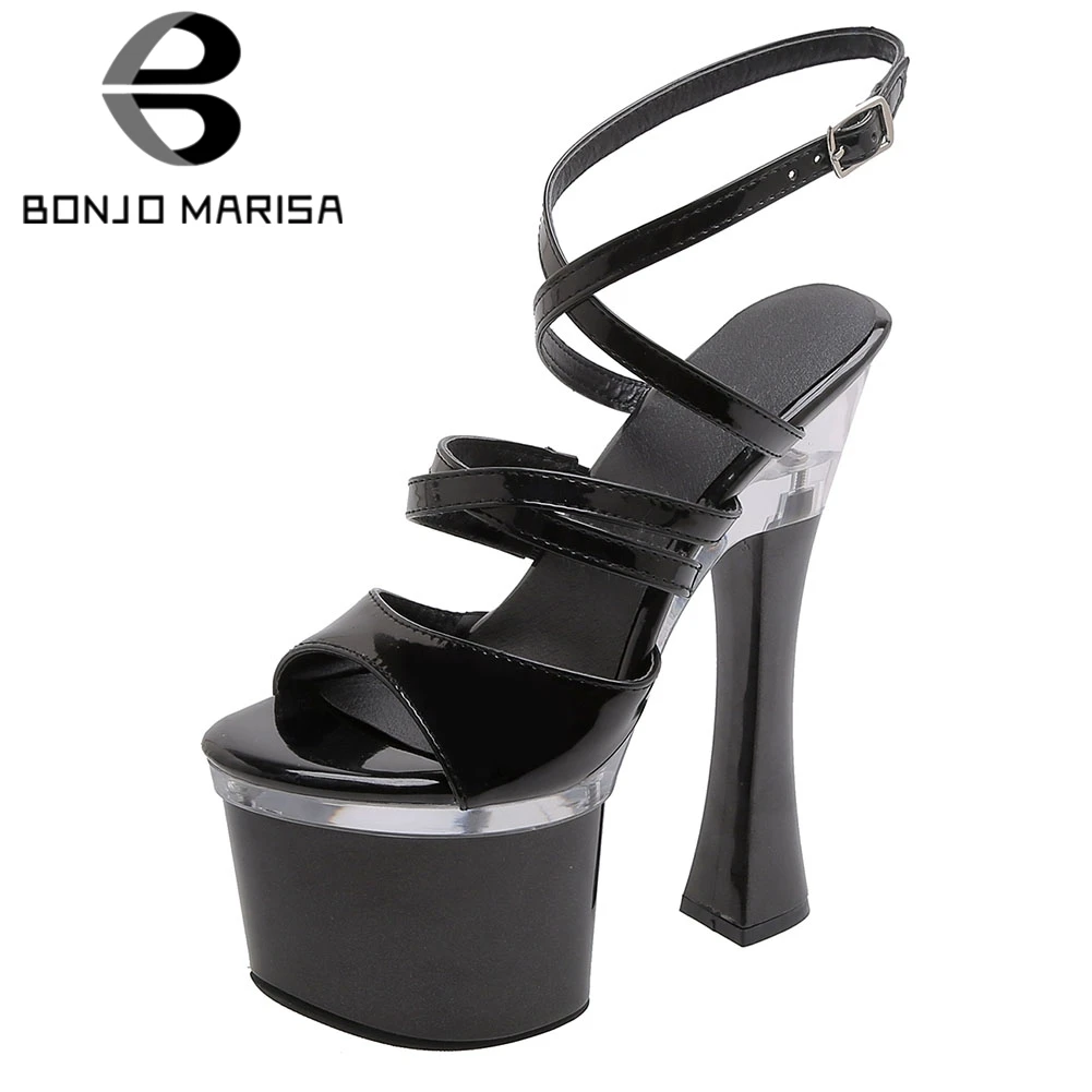 

BONJOMARISA 2020 New Lady Fashion Extrem High Heels Sandals Party Cool Metallic Sandals Women High Platform Evening Shoes Woman
