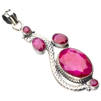 

StarGems Natural Cherry Ruby Handmade 925 Sterling Silver Pendant 2.25" D9352