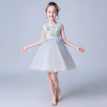 

2020 Blue Wedding Dress for Princess Girl Kids Flower Lace Vestidos Disfraces Infantiles 3-14 Years Old Kids Clothes RKF194055