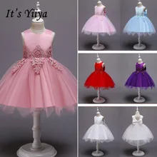 It's Yiya/платье с цветочным узором для девочек г., рождественские Бальные платья с круглым вырезом, элегантные платья для первого причастия с большим бантом для девочек 183