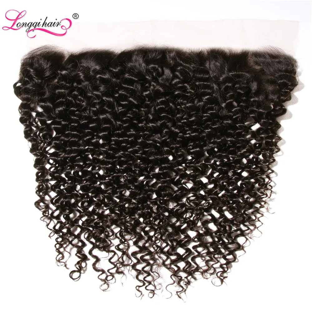 Longqi hair камбоджийские кудрявые 13x4 прозрачный шнурка человеческих волос предварительно швейцарский шнурок фронтальная закрытия 10-20 дюймов