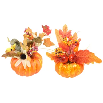 

2pcs Decorative Pumpkin Maple Leaf Halloween Simulation Sunflower Photo Props
