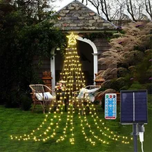 

Solar LED Star String Lights Trailing Meteor Waterfall Lights Remote Control for Outdoor Garden Lamp Wedding New Year Decoration