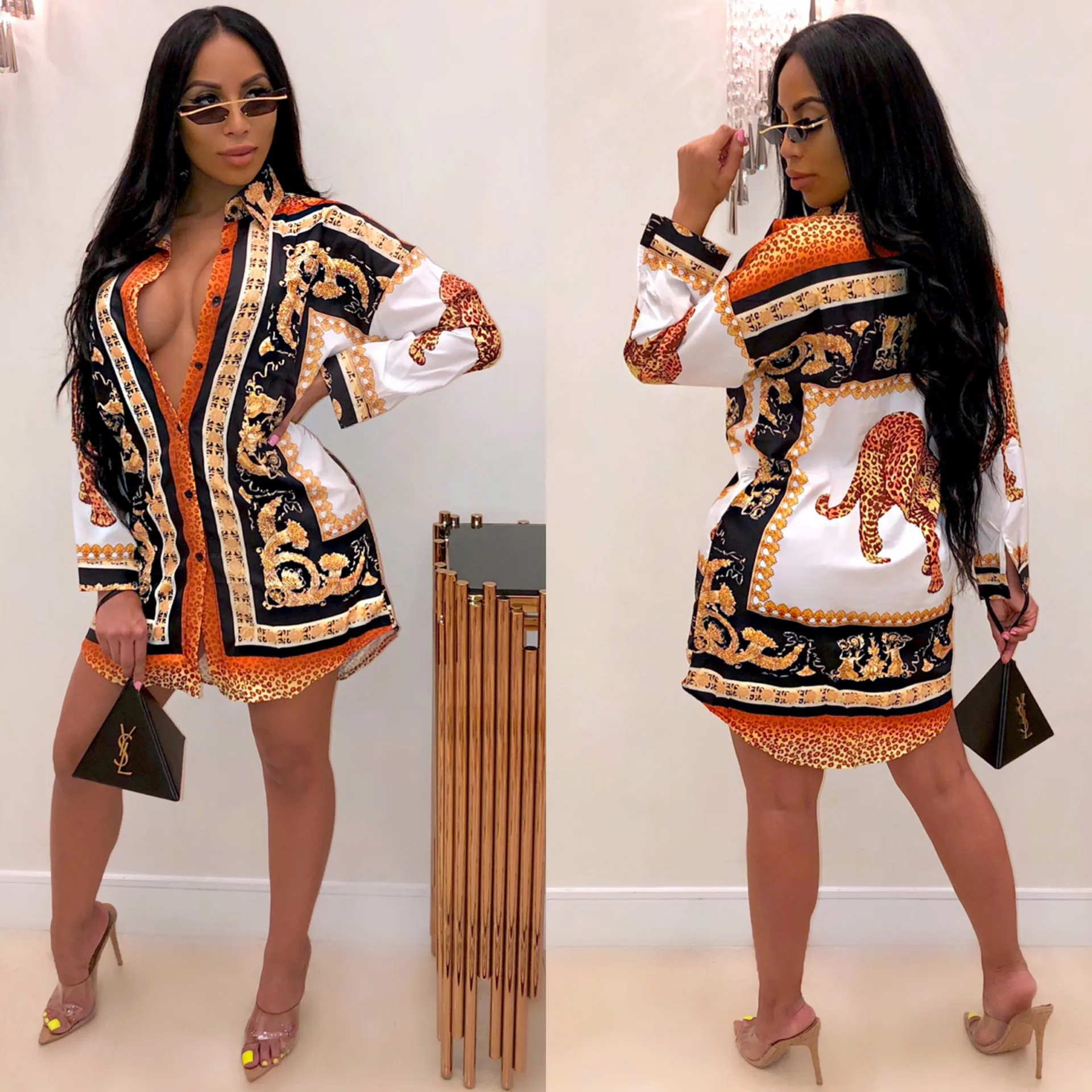 

A loose hot style printed blouse top for fall 2019 women's wear