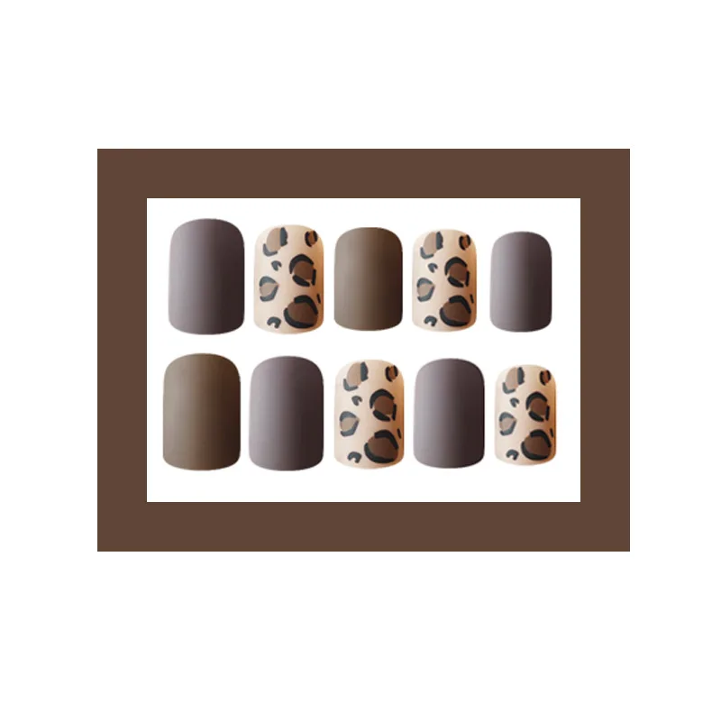 Nusx DIY 24pcs False Nails Tips 3D Matte Leopard Design Full Cover Long Coffin Acrylic Artificial 4