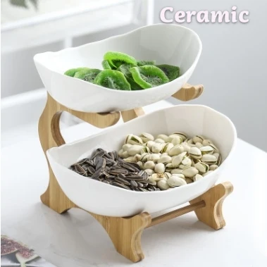 

Living Room Home Candy Dish Ceramic Double Layer Fruit Plate Snack Plate Creative Modern Dried Fruit Fruit Basket Plastic Dish