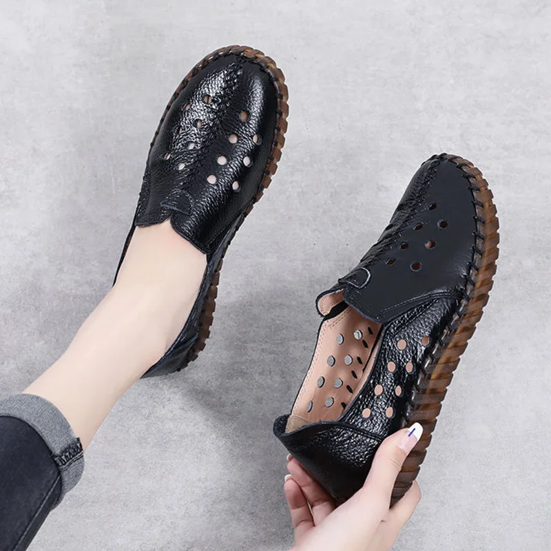 Genuine Leather Flats Red Loafers Women 