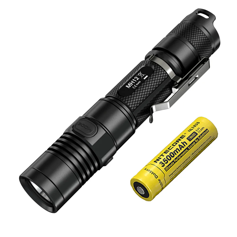 NITECORE MH12 USB Перезаряжаемый фонарик CREE XM-L2 U2 светодиодный Макс 1000 люмен расстояние луча 232 м открытый свет тактический фонарь - Испускаемый цвет: MH12 NL1835