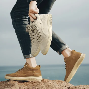 

Tyburn Fashion Brand Men Shoes Men Genuine Leather Shoes Casual Men Shoes Male Leather Shoes Slip on Low-top Shoes Beige Brown