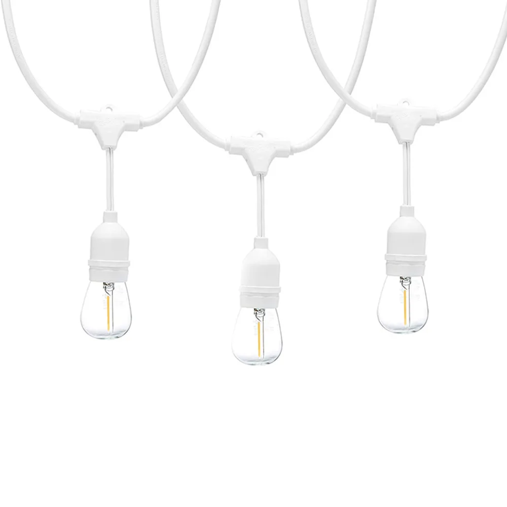

48-Foot LED Commercial Grade Outdoor String Lights with 16 Edison Style S14 LED Bulbs - White Cord for Party Wedding Lighting