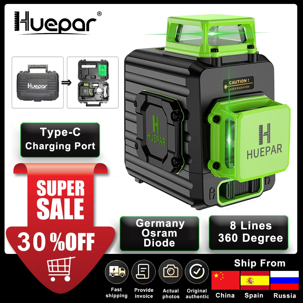 Huepar 4D 16 Lines Laser Level Self Leveling Green Beam Bluetooth Remote  Control Li-ion Battery Hard Carry Case & Laser receiver - AliExpress