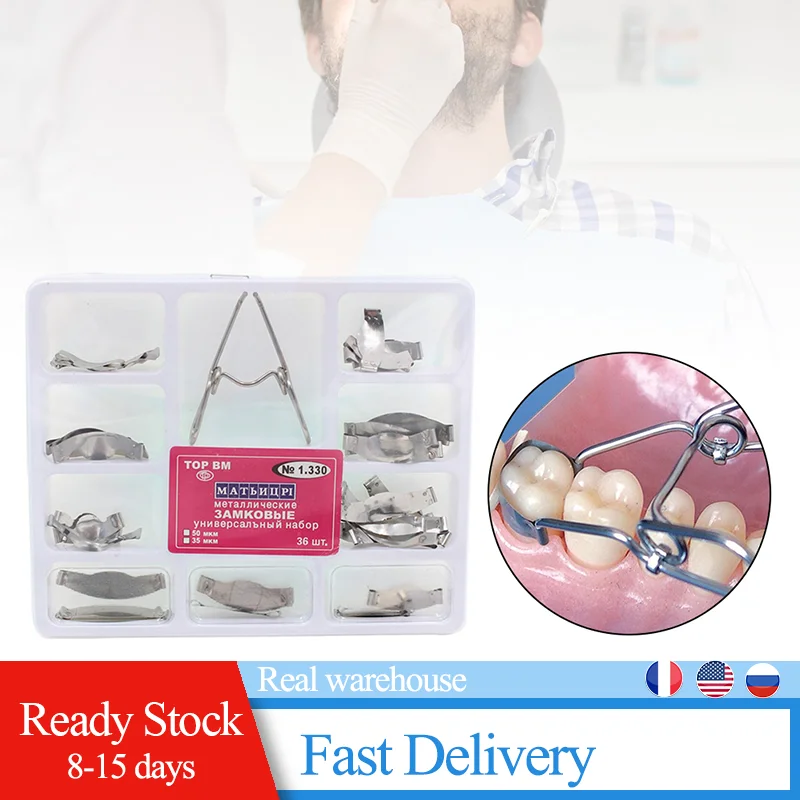 

Dental Set of Sectional Contoured Matrices Matrix 36Pcs, with 1 Spring Clip Matrix Matrices