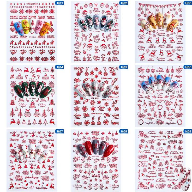 9 видов конструкций в 1 комплект Зимний Рождественский стиль снежинка полный обертывания ногтей водные трафаретные наклейки для маникюра наклейки DIY