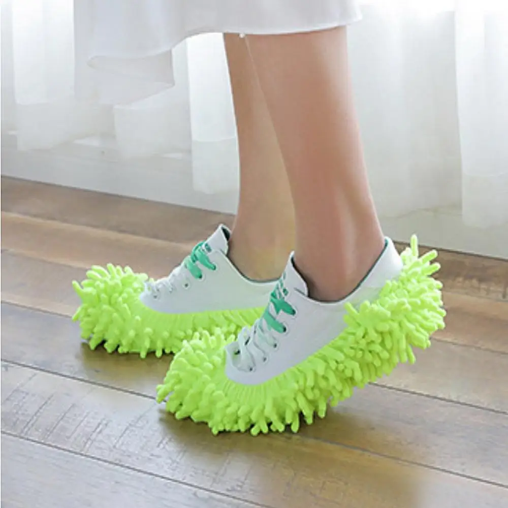 Многофункциональные тапочки со шваброй для пыли; Моющиеся Многоразовые носки для ног из микрофибры; инструменты для чистки пола; покрытие для обуви - Цвет: Зеленый