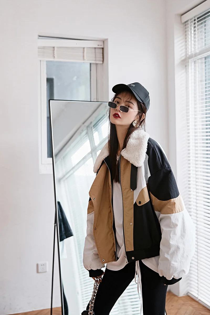 MEVGOHOT, новинка 2019, модное лоскутное женское пушистое шерстяное зимнее пальто с воротником, с карманами, уличная плюшевая куртка на молнии